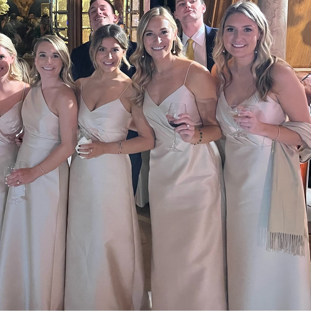 Bridesmaid Dress from Bella Bridesmaids (champagne color) - height: 5’9 1/2